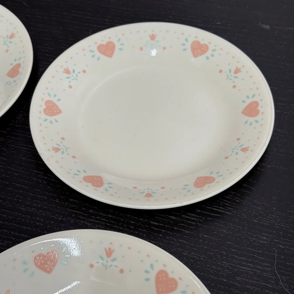 Corelle Forever Yours Pink and Blue Dinnerware Set with Heart Design set of 4